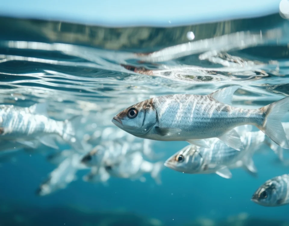 Foto di pesciolini in primo piano, a pelo d'acqua